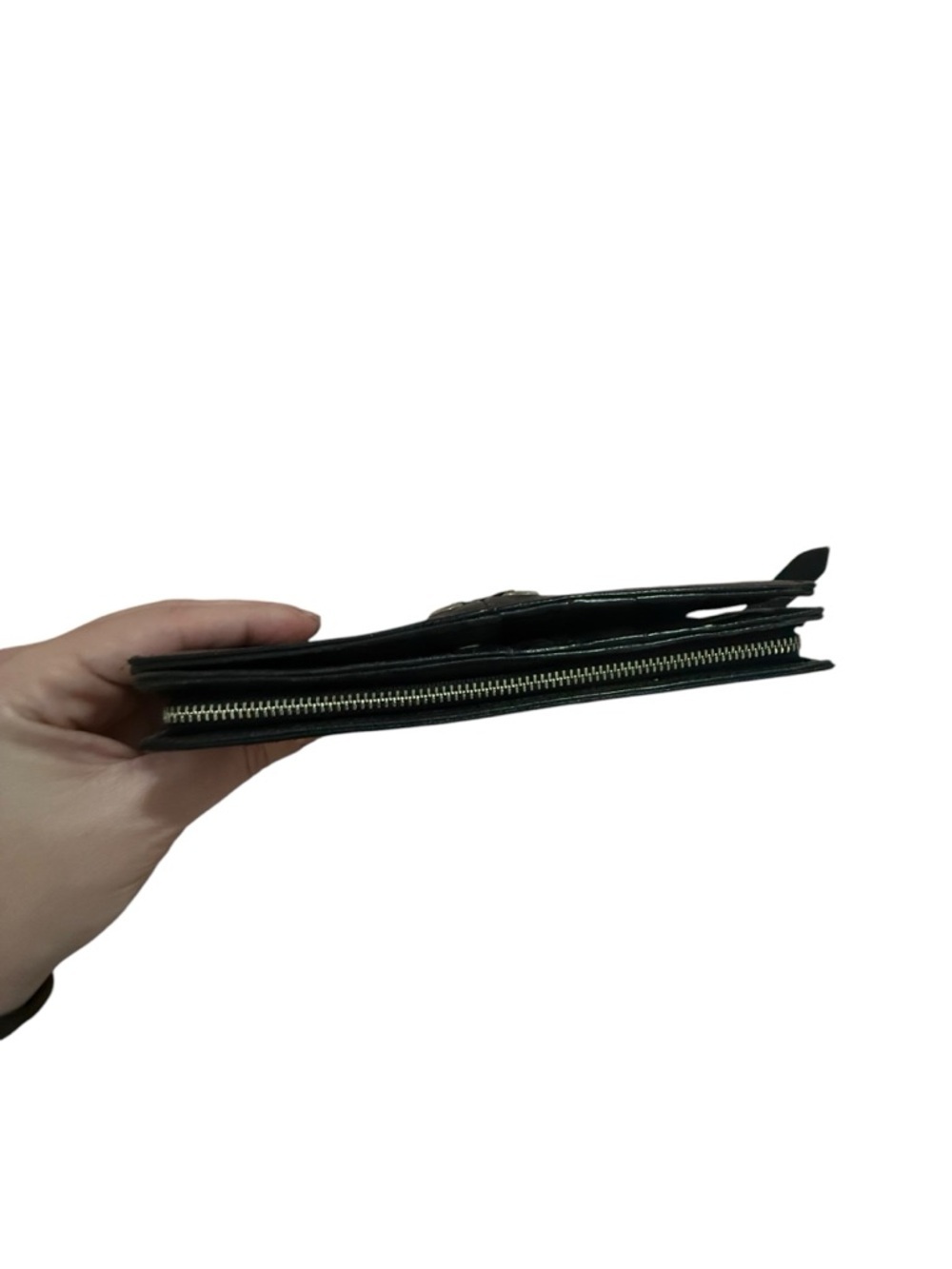 Cole HAAN Classic Black Leather Wristlet Clutch with Silver Eyelet Detail - Picture 3 of 5